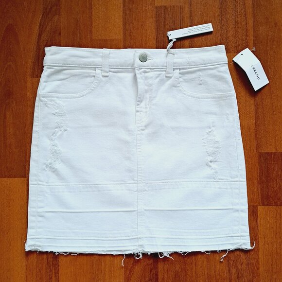 NEW J Brand Destructive White Mid-Rise Pencil Mini Skirt Size 25 - Picture 1 of 16